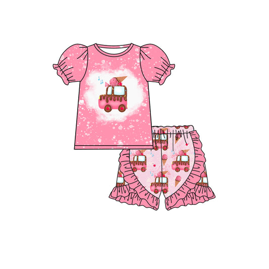 Baby Girls Pink Popstick Car Tee Top Ruffle Shorts Pajamas Clothes Sets preorder(moq 5)