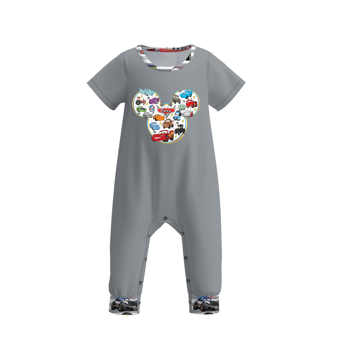 Baby Boys Racing Cartoon Grey Cars Short Sleeve Rompers preorder(moq 5)