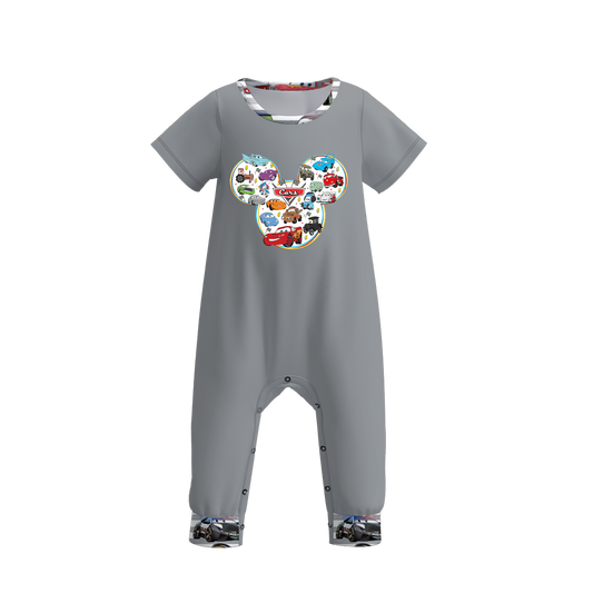 Baby Boys Racing Cartoon Grey Cars Short Sleeve Rompers preorder(moq 5)