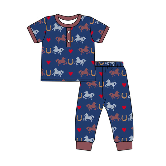 Baby Boys Brown Western Horse Shirts Pants Pajamas Clothes Sets preorder(moq 5)