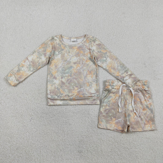 Baby Girls Southern Leaves Camo Long Sleeve Top Pockets Shorts Clothes Sets