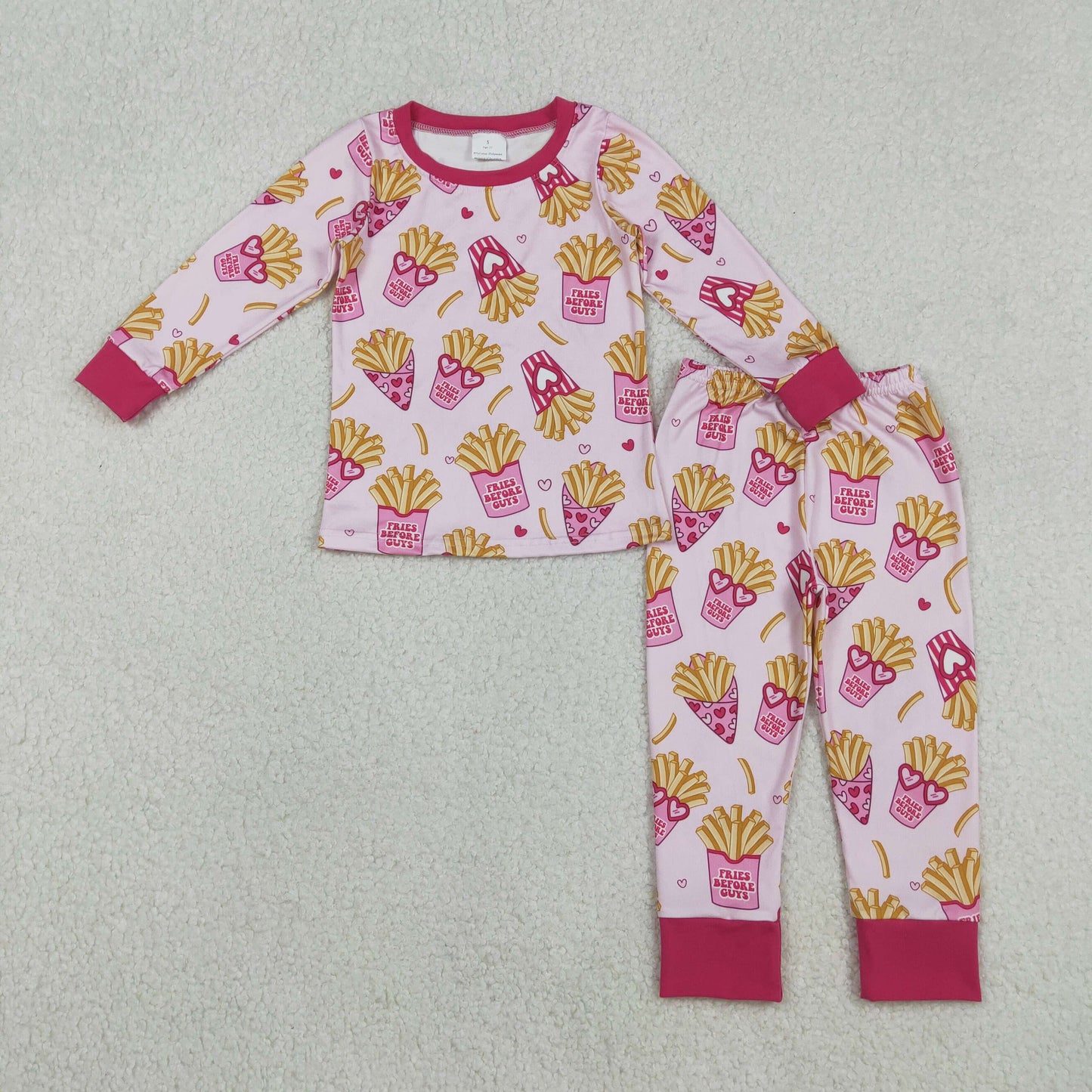 Baby Girls Pink Hearts Chips Top Pants Valentines Pajamas Sets