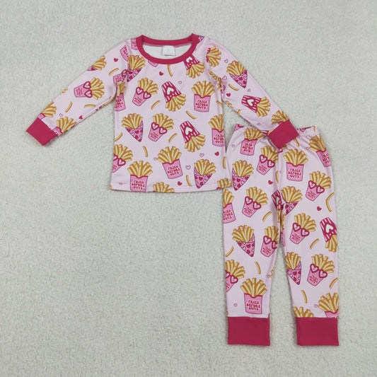 Baby Girls Pink Hearts Chips Top Pants Valentines Pajamas Sets