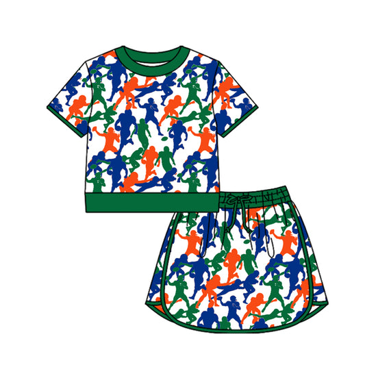 Preorder (moq 5)Baby Girls Colorful Athletes Footballs Top Skirt Shorts Team Clothes Sets