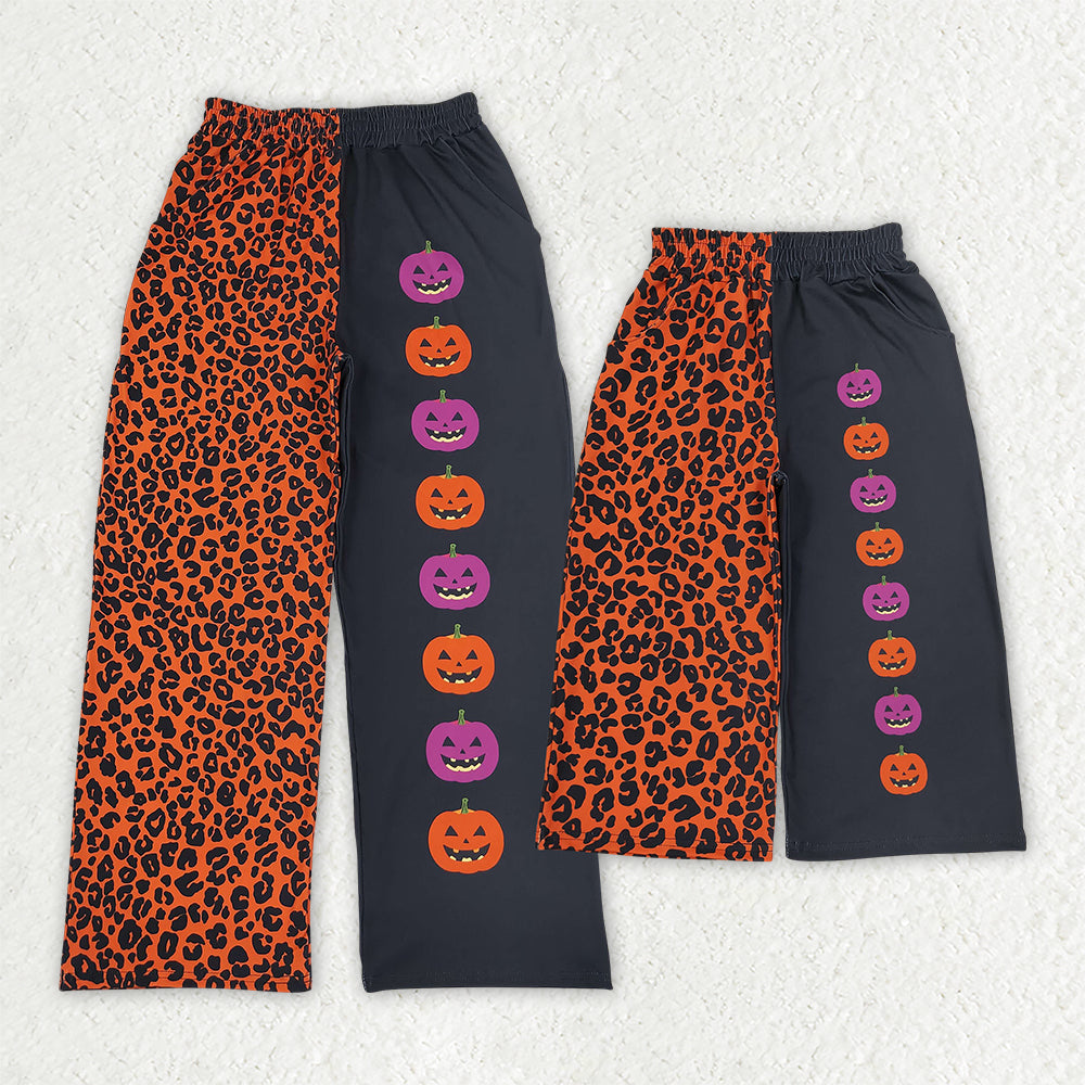 Mama and Me Girls Leopard Ghosts Pumpkins Pockets Halloween Flare Pants Bottom