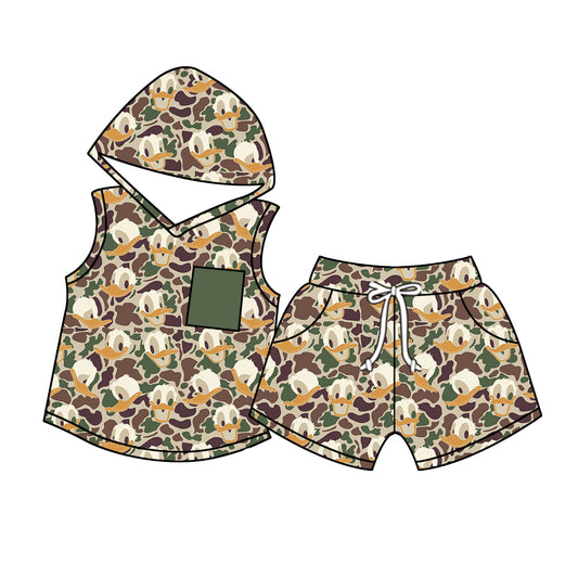 Baby Boys Southern Duck Camo Hooded Top Shorts Kids Clothing Sets preorder(MOQ 5)