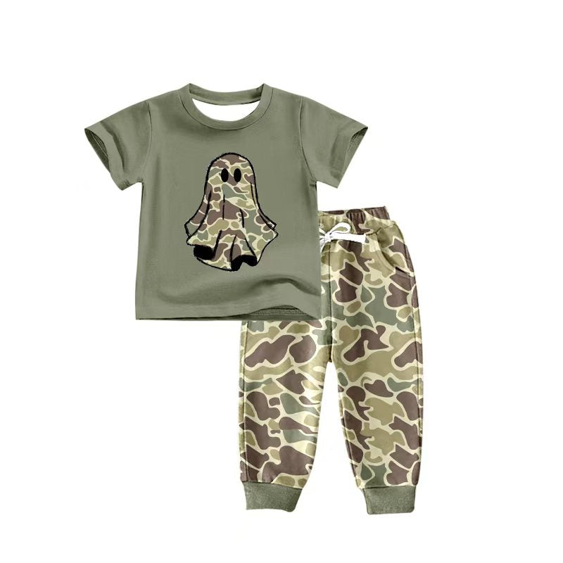 Preorder(moq 5) Baby Boys Green Halloween Ghost camo Top Pants Outfits Sets