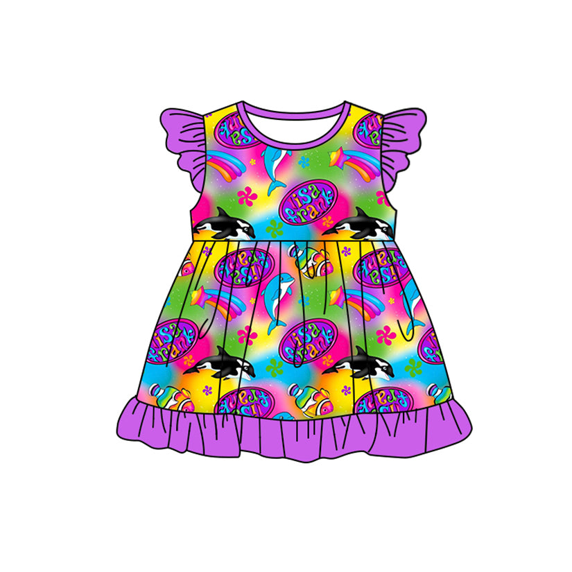 Baby Girls Cartoon Fishes Colorful  Flutter Sleeve Knee Length Dresses preorder (moq 5)