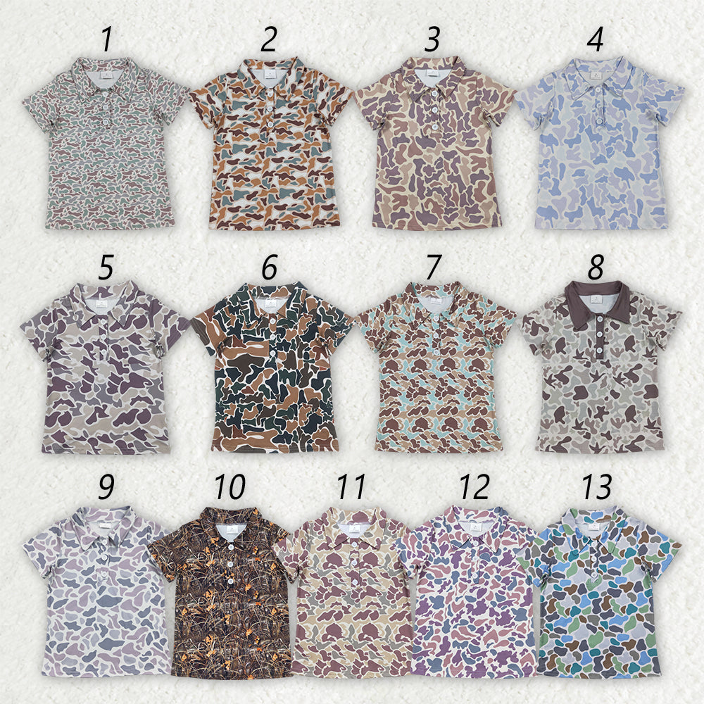 Sibling Baby Boys Short Sleeve Southern Camo Button Polo Shirts Top