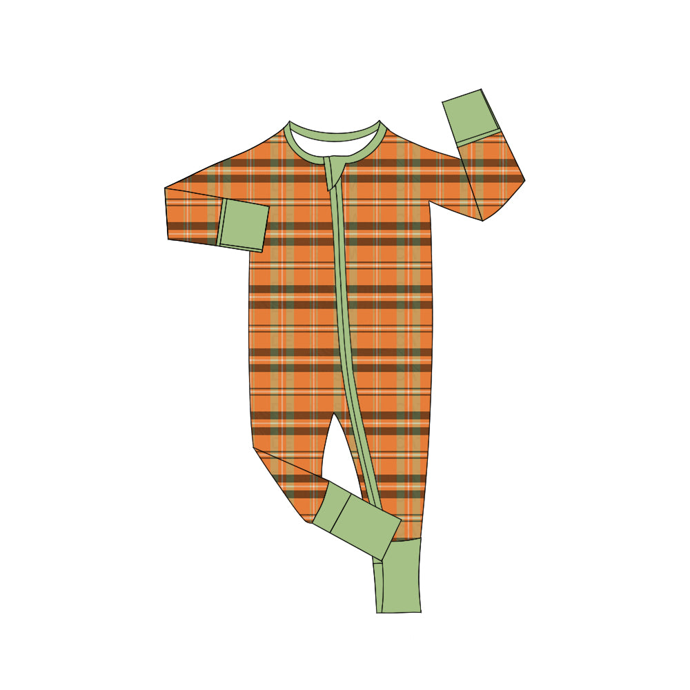 Baby Boys Fall Checkered Zip Long Sleeve Rompers preorder(moq 5)