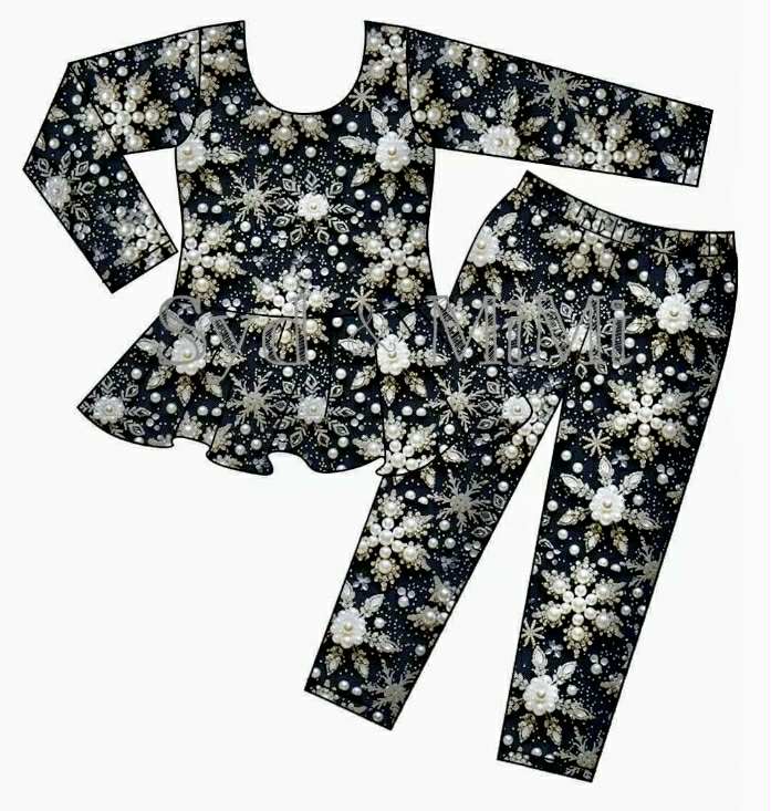 preorder(moq 5) Baby Girls White Pearl Flowers Tunic Leggings Pant Clothes Sets