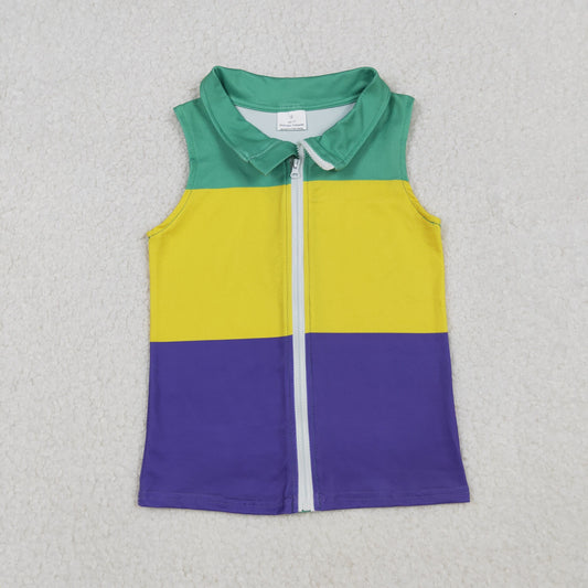 Baby Boys Sleeveless Mardigras Patchwork Zip Tops Vests