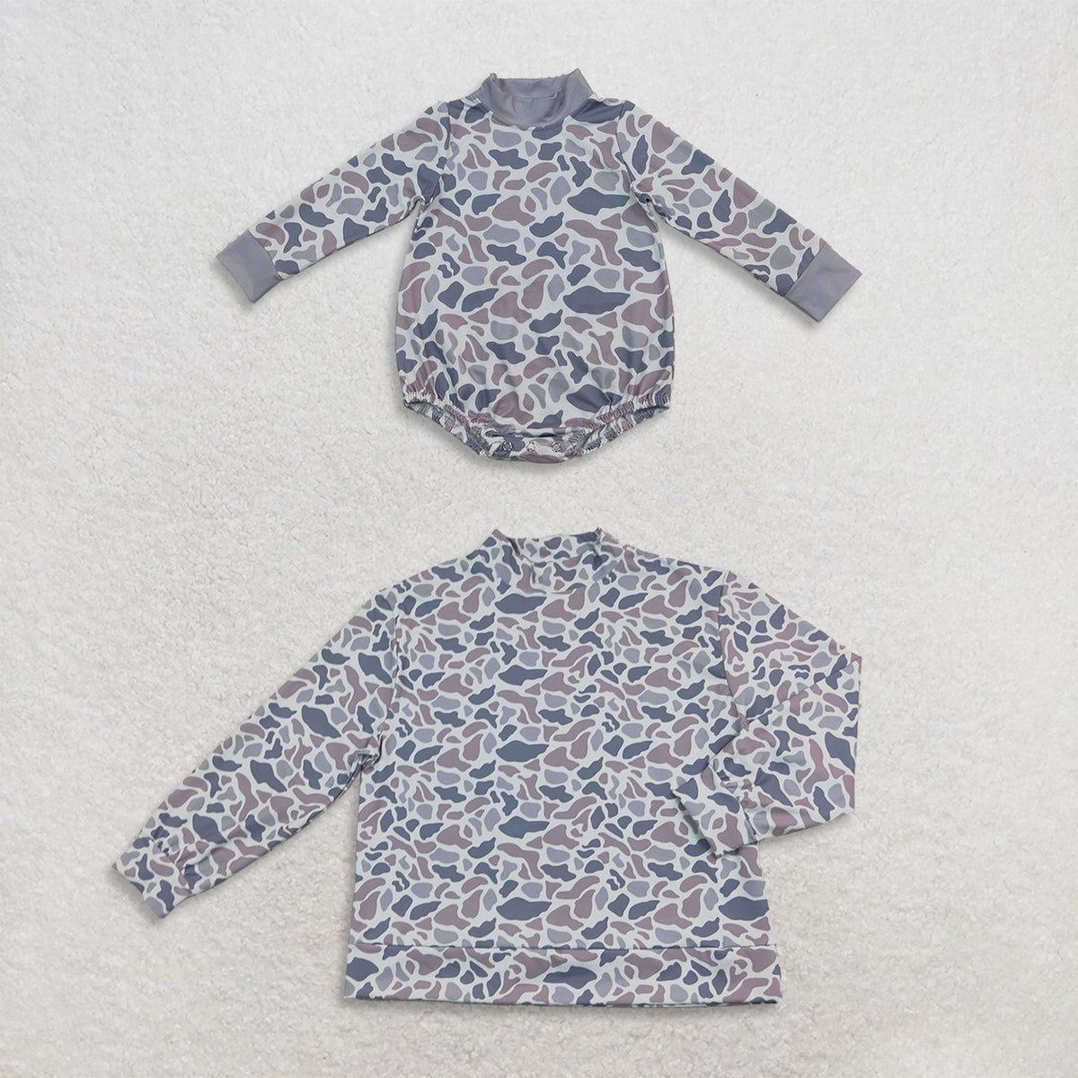 Mama and Me Kids Long Sleeves Light Grey Camo Choker T-shirts Top Rompers