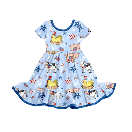 Baby Girls 4th Of July Farm Knee Length Dresses preorder(moq 5)