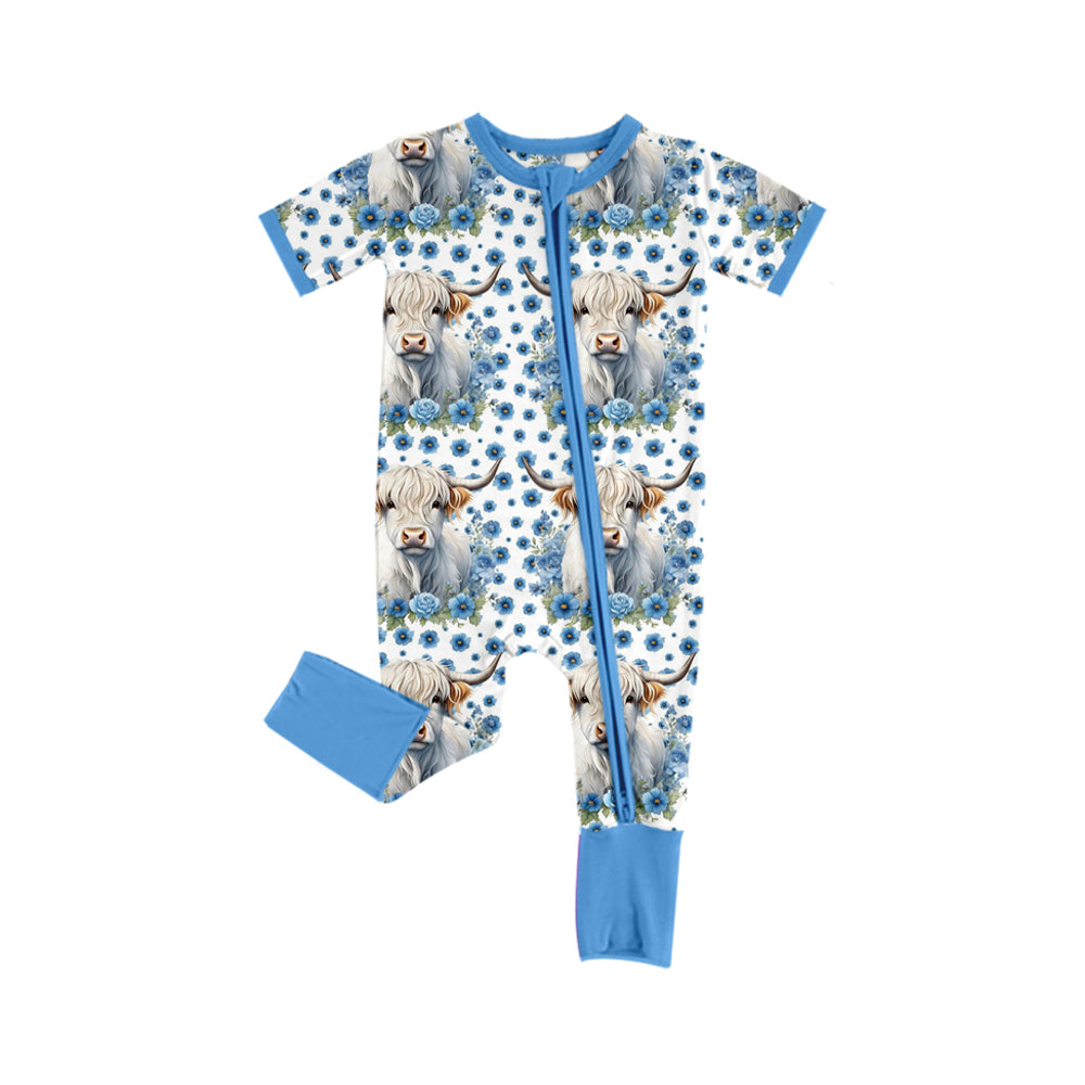 Infant Baby Kids Girls Cows Flowers Zip Rompers preorder(moq 5)