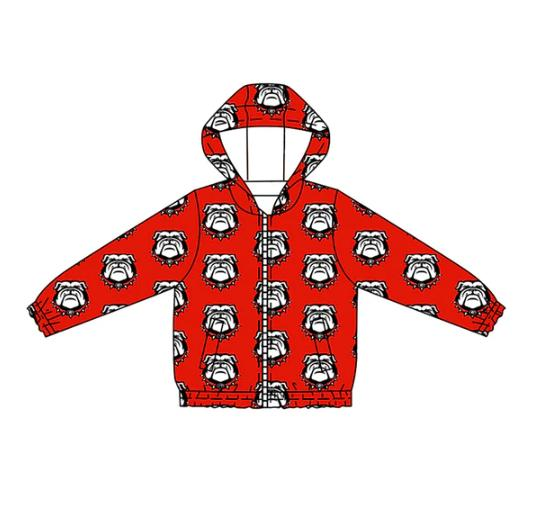 Preorder (moq 5)Baby Boys Red Long Sleeves Bulldogs Plaid Hoodies Cardigan Jackets Top