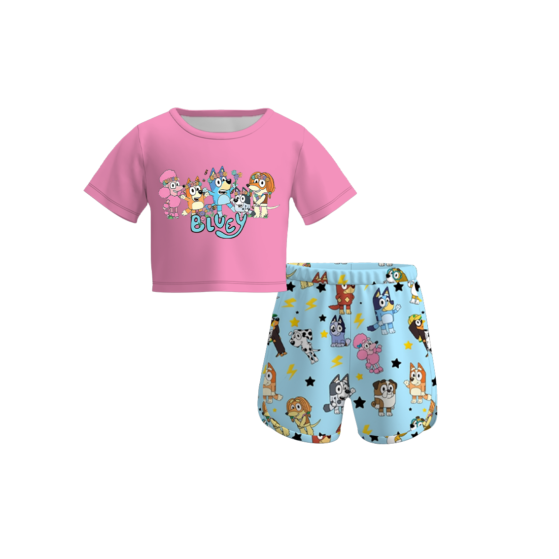Baby Girls Dog Short Sleeve Top Blue Shorts Clothes Sets preorder (moq 5)