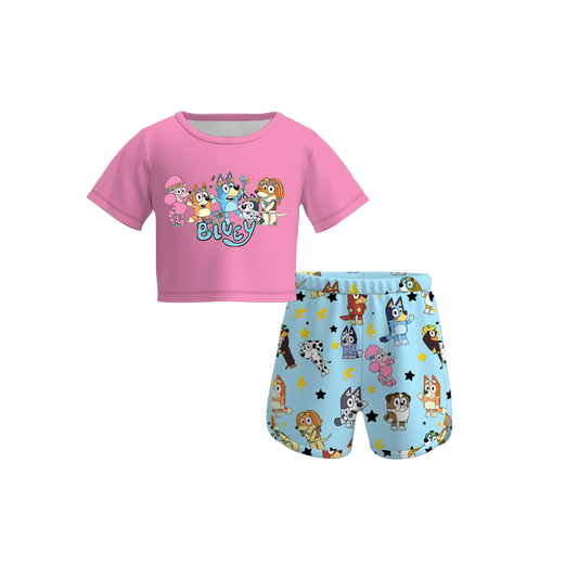Baby Girls Dog Short Sleeve Top Blue Shorts Clothes Sets preorder (moq 5)