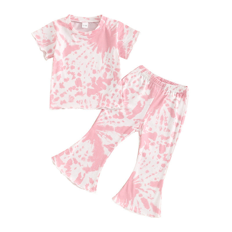 Baby Girls Pink Tie Dye Shirt Bell Pants Clothes Sets Preorder(moq 5)