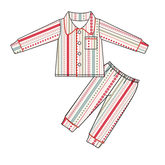 Baby Girls Christmas Stripes Buttons Top Pants Pajamas Clothes Sets preorder(MOQ 5)