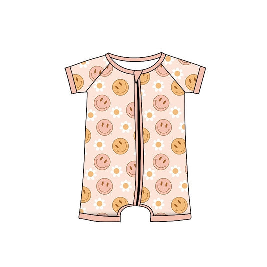 Baby Girls Smile Flowers Zip Short Sleeve Rompers preorder(moq 5)