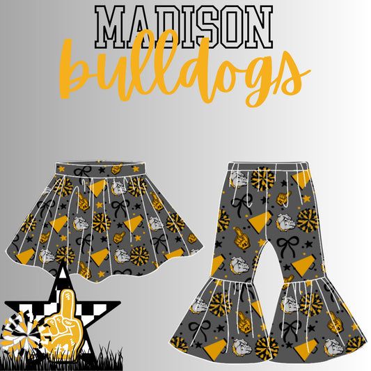 Preorder(moq 8 Each)Baby Girls Madison Bulldogs Skorts and Pants Team