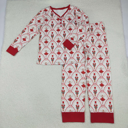 Adult Women Red Bows Soldiers Checked Top Pant Christmas Pajamas Sets
