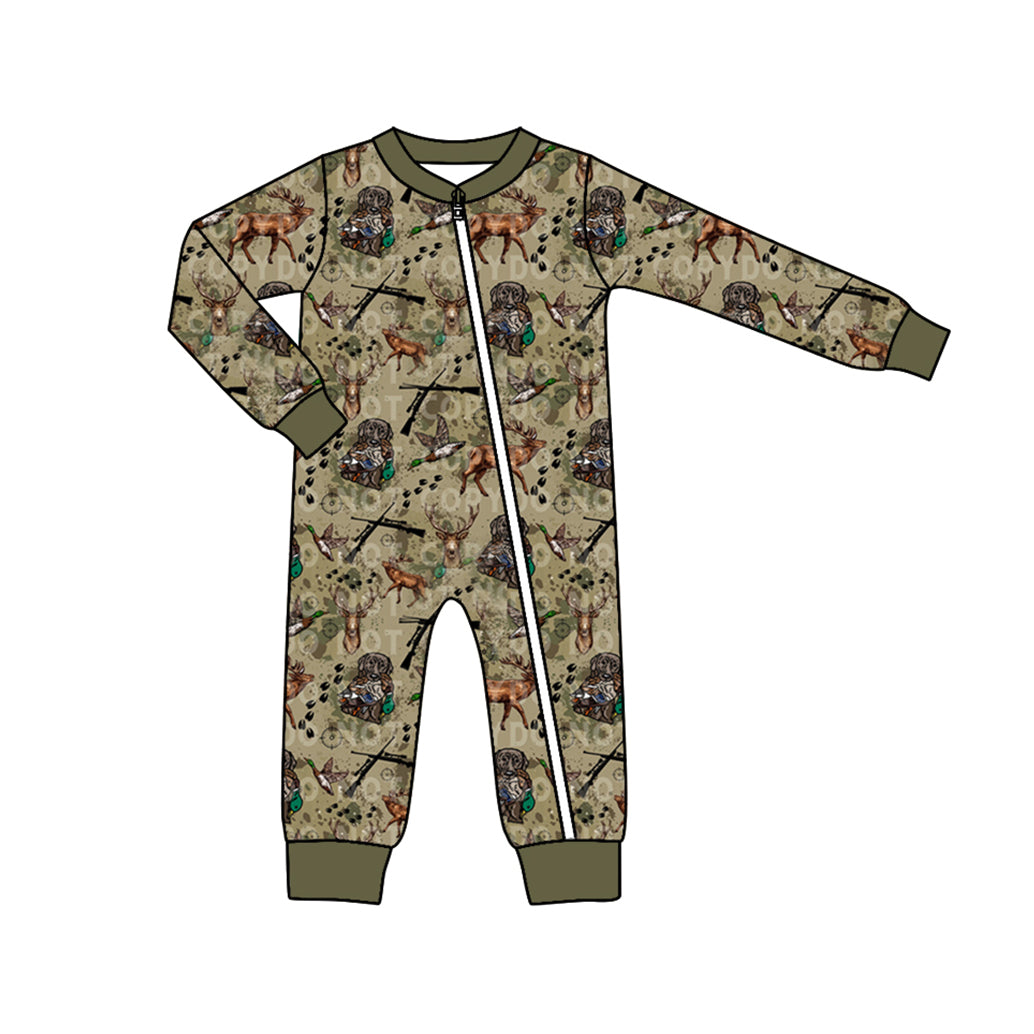 Baby Boys Fall Deers Hunting Long Sleeve Zip Rompers preorder(moq 5)