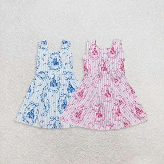 Sibling Baby Girls Sleeveless Bows Castles Yoga Active Shorts Knee Length Dresses