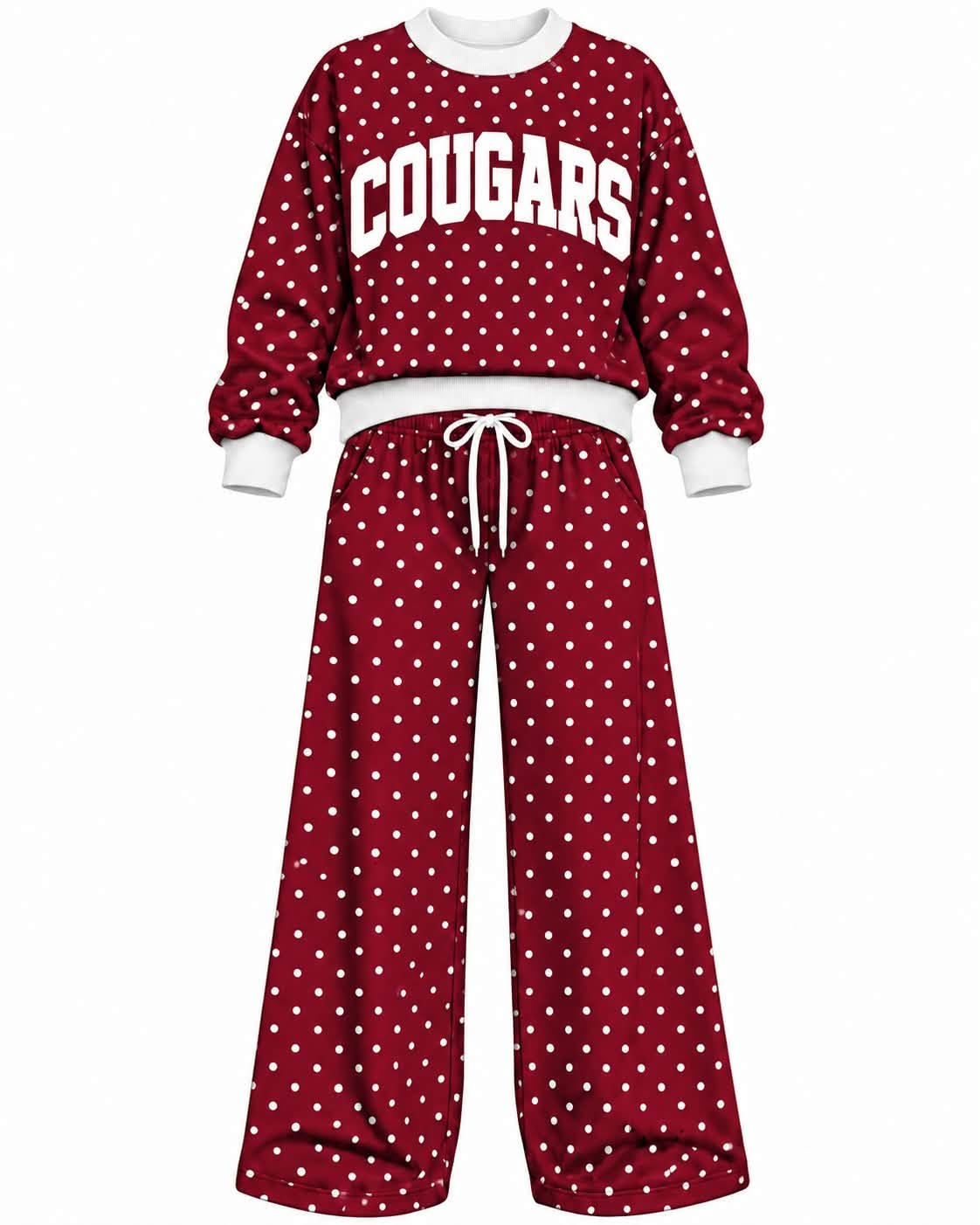 Preorder (moq 5) Baby Girls Wine Cougars Polka Dots Top Pants Outfits Sets
