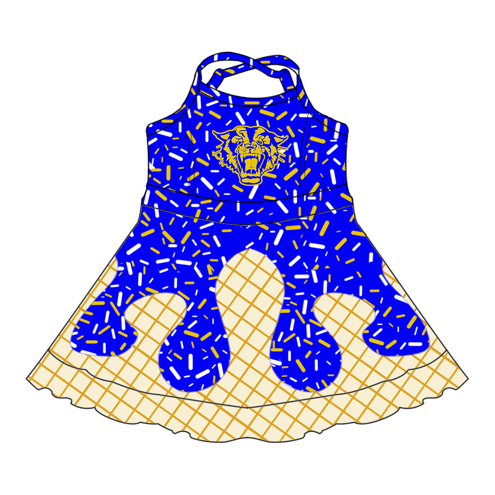 Preorder (moq 5)Baby Girls Drip Sprinkles Bearkats Team Shorts Ruffle Knee Length Dress