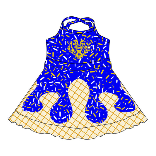 Preorder (moq 5)Baby Girls Drip Sprinkles Bearkats Team Shorts Ruffle Knee Length Dress