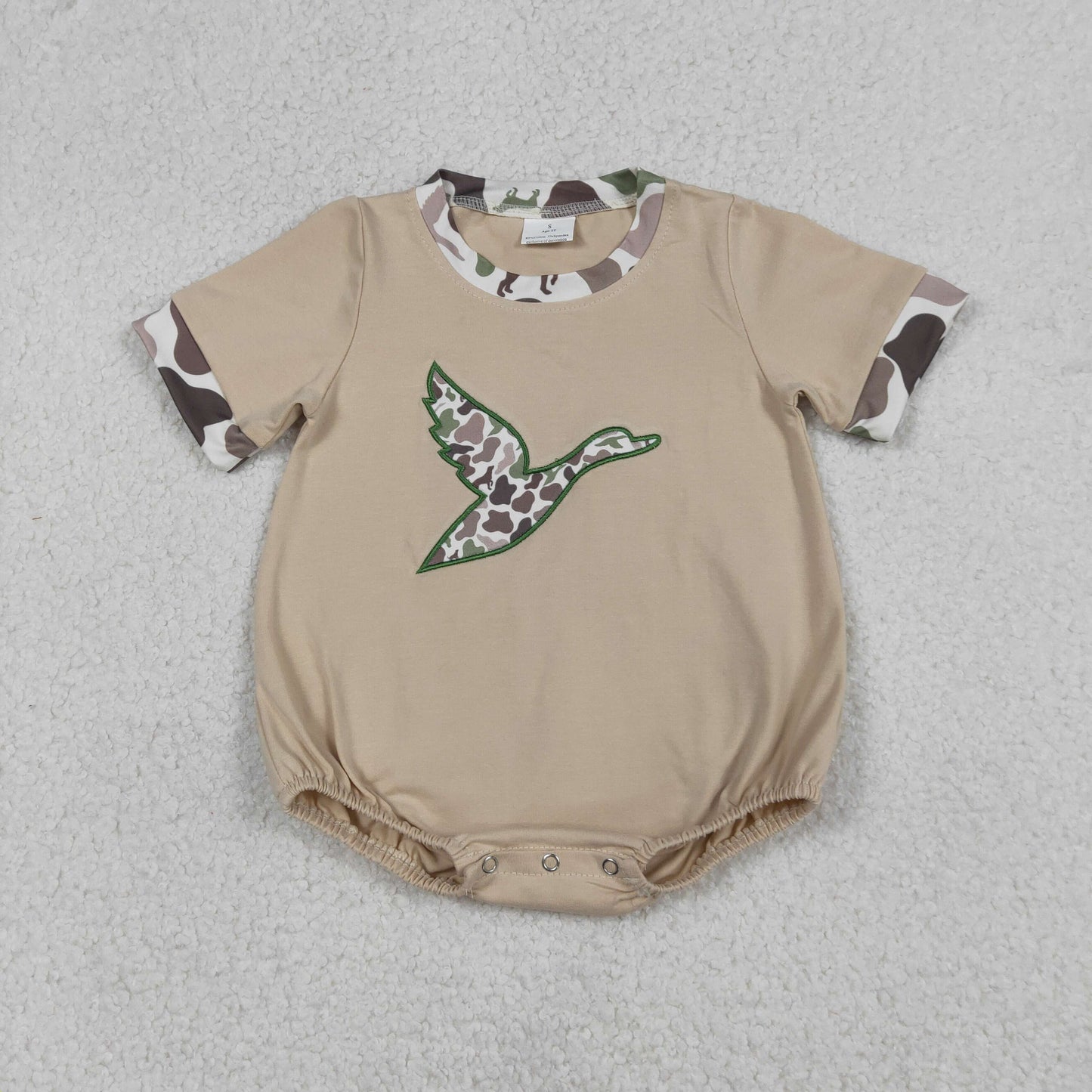 Embroidery Camo Ducks Baby Boys Short Sleeve Hunting Rompers