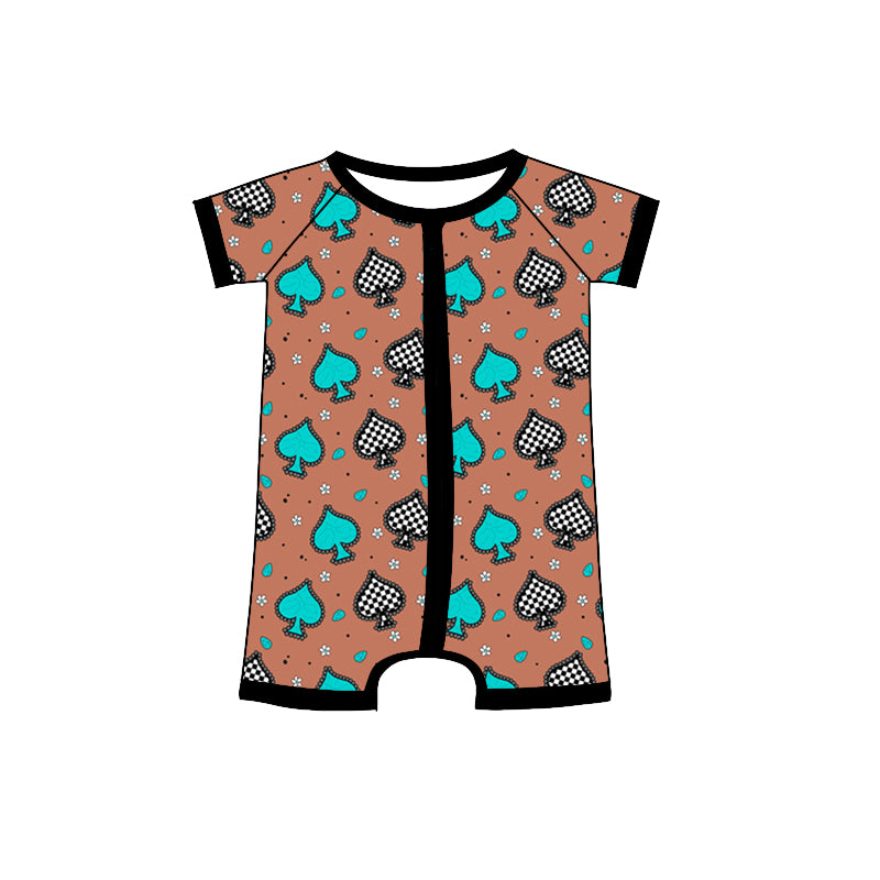 Preorder(moq 5)Baby Infant Girls Western Turquoise Zip Short Sleeve Rompers