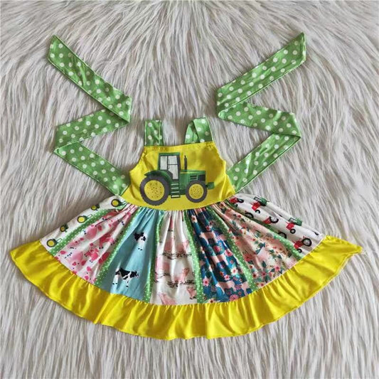 Baby Girls Farm Tractor Belt Twirl Dresses