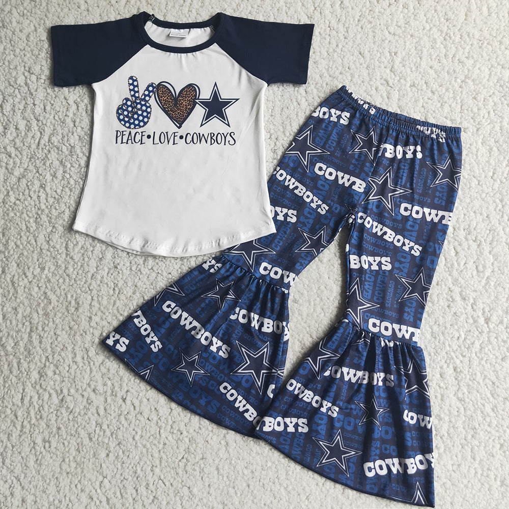 Sibling Baby Girls Football Team Bell Pants Clothes Sets