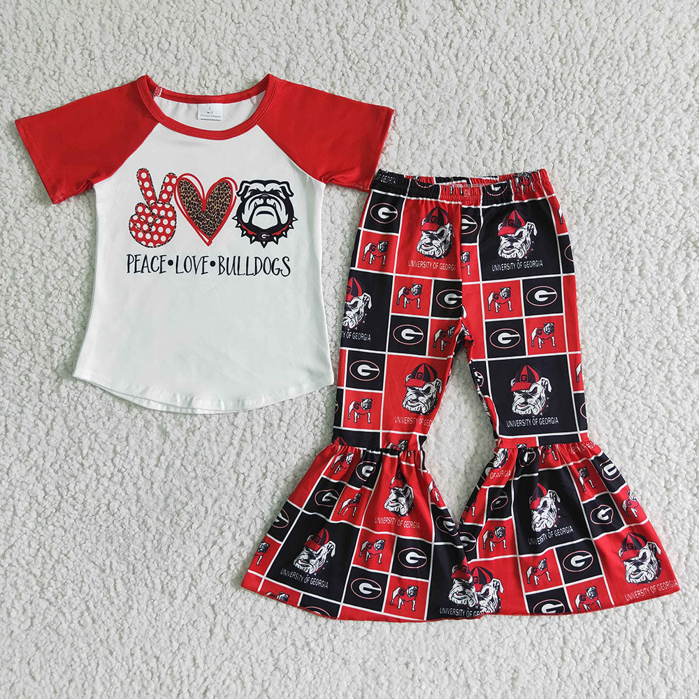 Sibling Baby Girls Football Team Bell Pants Clothes Sets