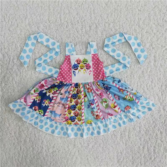 Baby girls shark polka dots twirl dresses