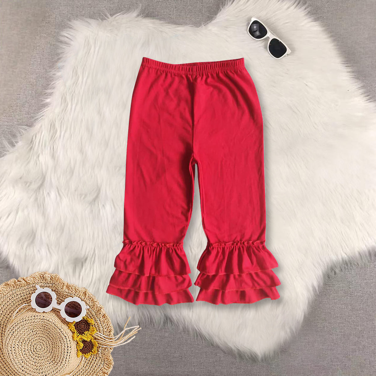 Sibling Baby Girls Triple Ruffle Cotton Pants