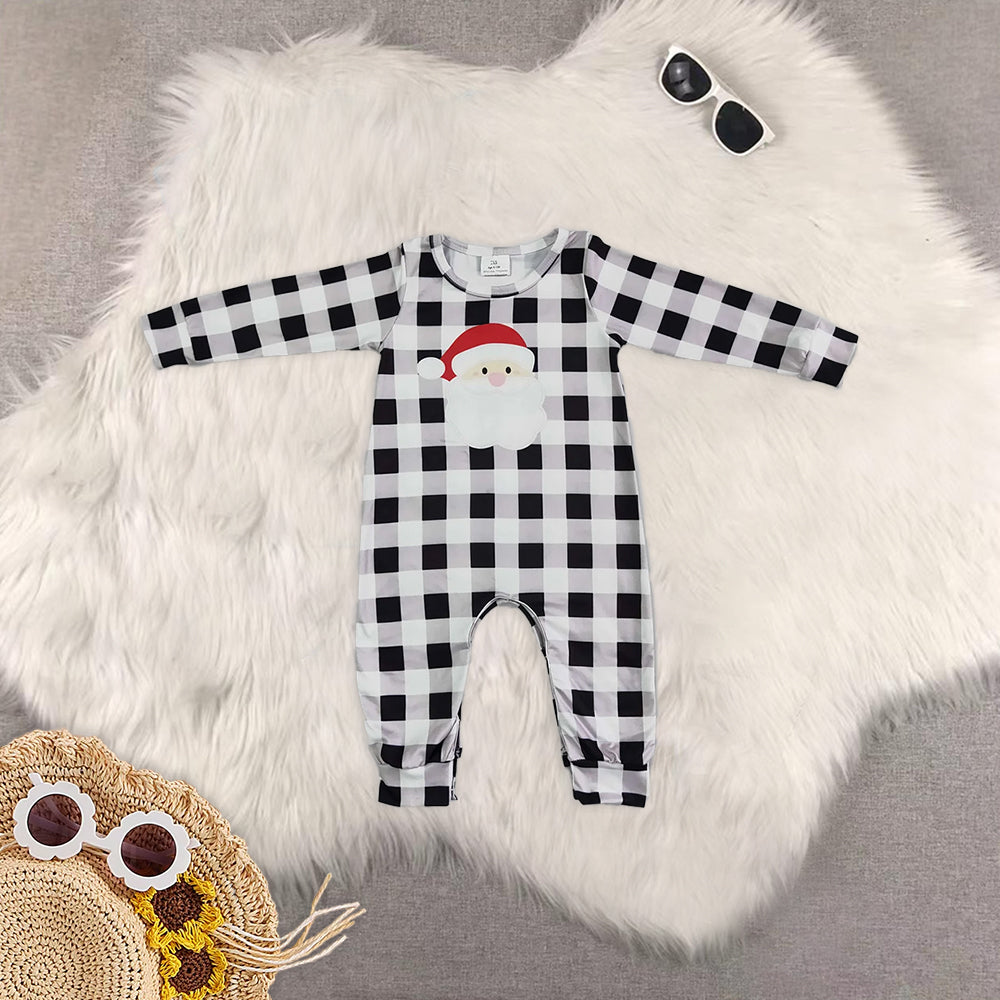 Sibling Baby Infant Boys Long Sleeves Embroidery Santa Deer Christmas Rompers