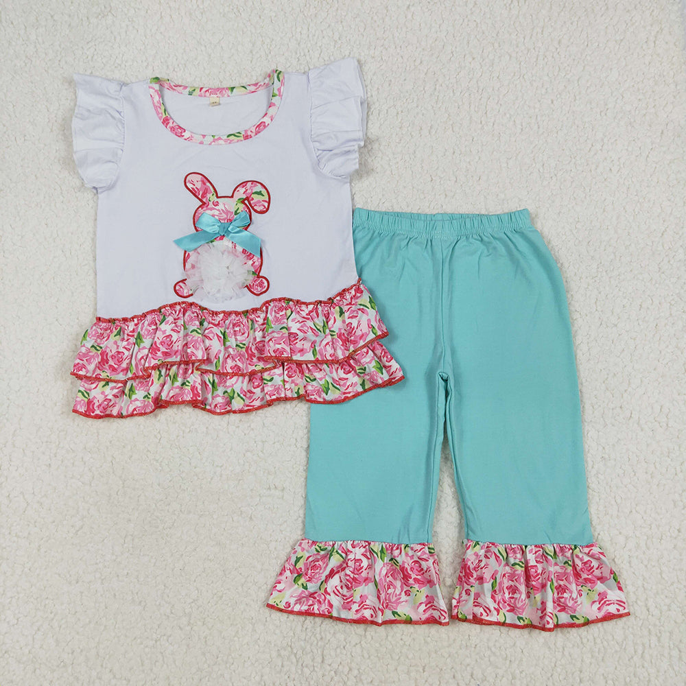 Baby Girls Easter Rabbits Ruffles Tunic Capris Sets