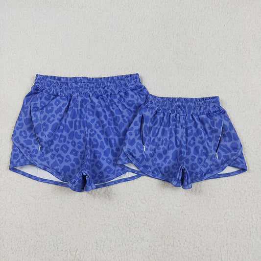Mommy and me Baby Girls Blue Leopard Yoga Zip Shorts Bottoms