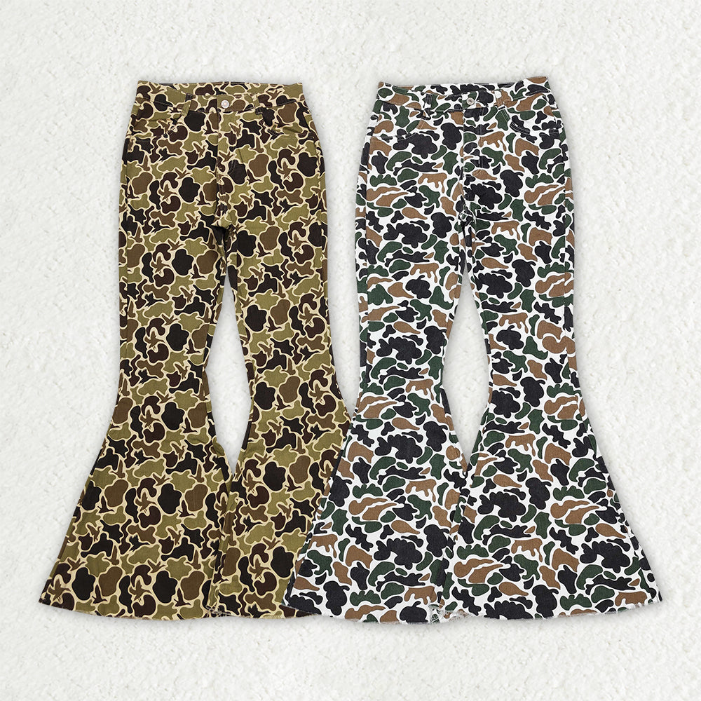 2 Colors Adult Women Camo Duck Denim Bell Pants Jeans