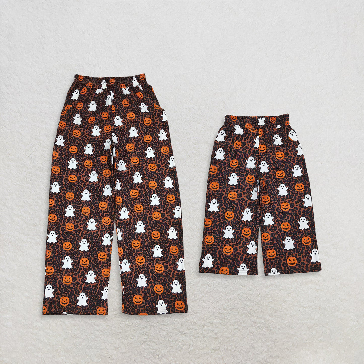 Mama and Me Girls Leopard Ghosts Pumpkins Pockets Halloween Flare Pants Bottom