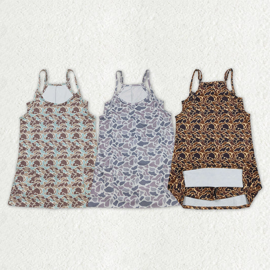 Sibling Adult Women Strap Western Camo Pockets Yoga Active Shorts Dresses