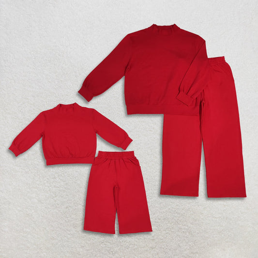 Mama and Me Girls Red Long Sleeves Choker Shirts Pockets Flare Pant Clothes Sets