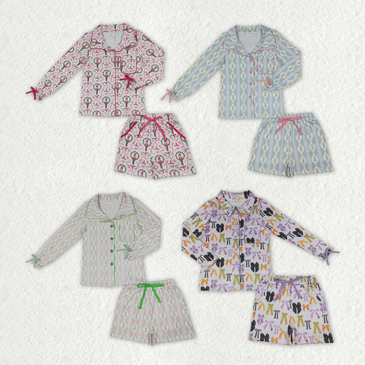 Sibling Adult Women Long Sleeve Trees Bows Button Pockets Short Christmas Halloween Pajamas Sets