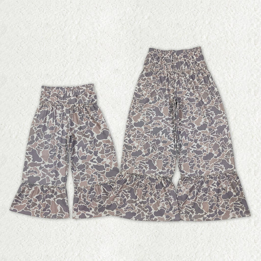 Mama and Me Girls Grey Khaki Camo Yoga Active Flare Ruffle Pants Bottom