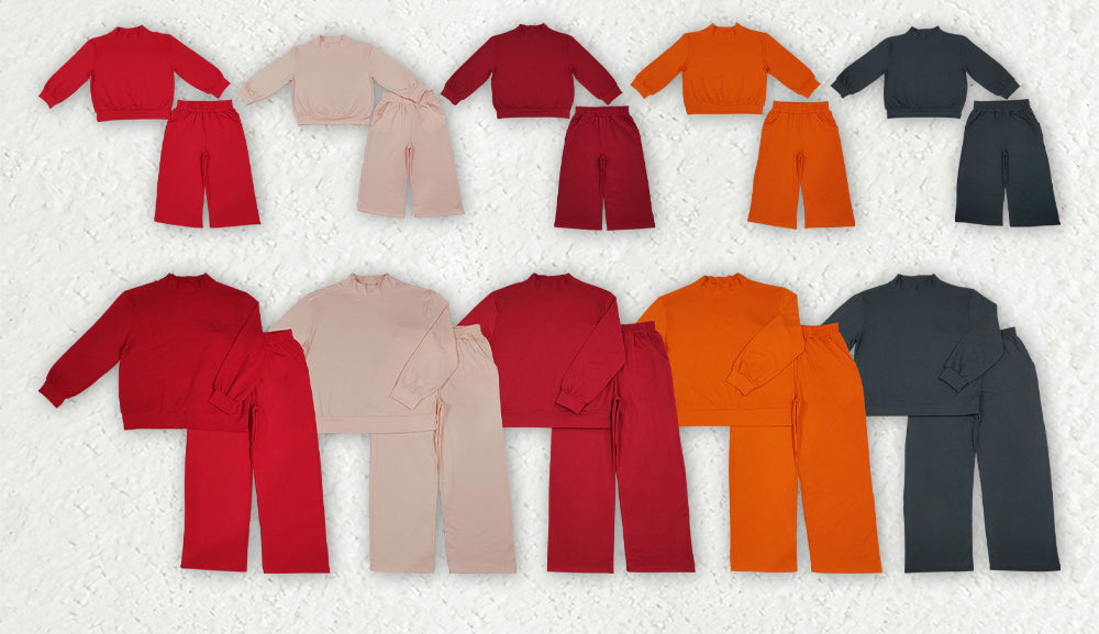 Mama and Me Girls Long Sleeve Choker Shirts Top Flare Pants Cotton Clothes Sets