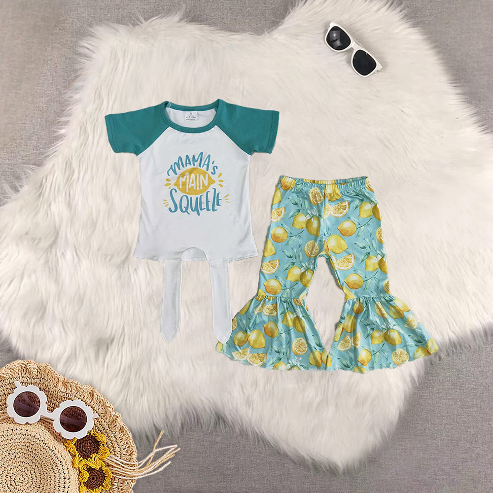 Sibling Baby Girls Short Sleeves Crayfishes Lemons Top Bell Bottom Pant Clothes Sets